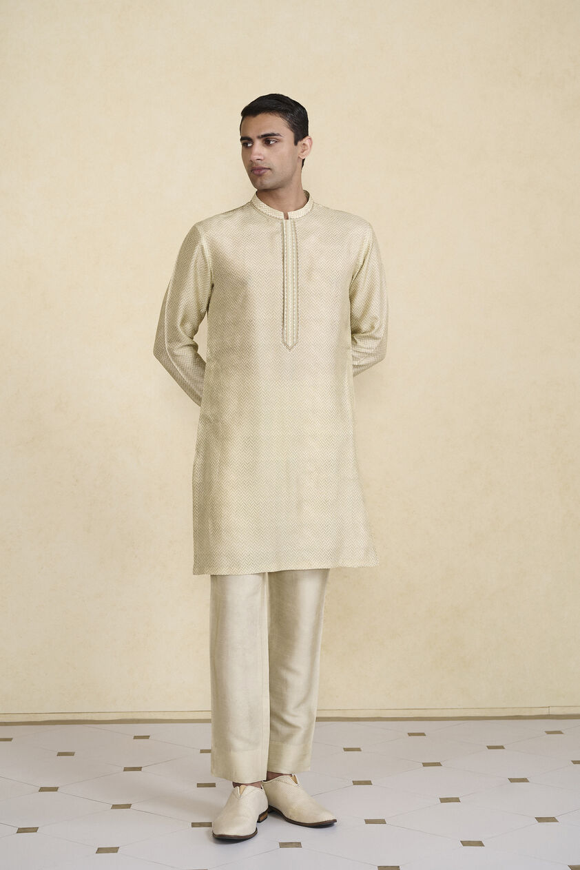 Kanishkan Printed Silk Kurta - Beige, Beige, image 1